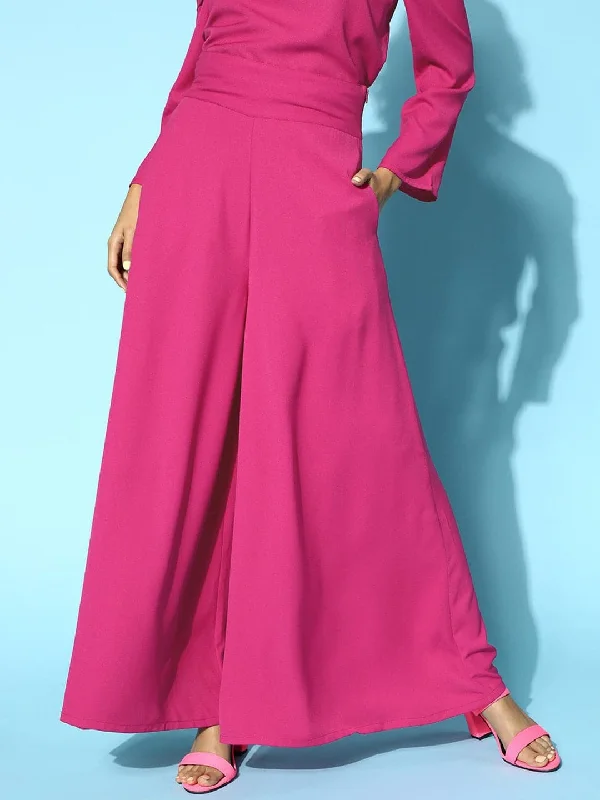 Women’s formal pants for business meetings -Fuchsia Wide Leg Pants