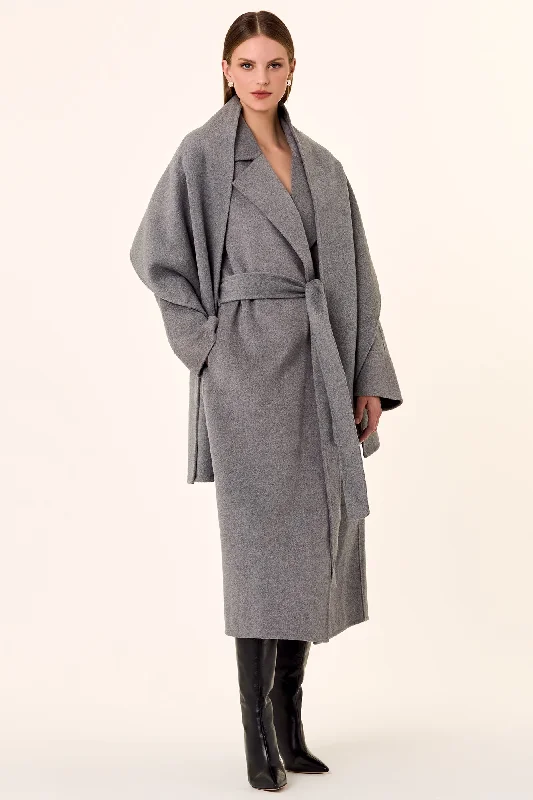 Women’s wool coat with button details -Candice Wool Coat - Charcoal