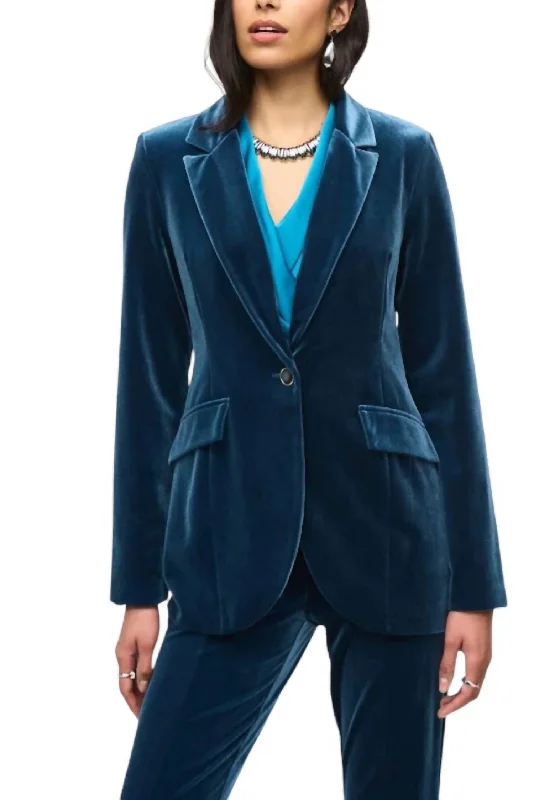 Women’s herringbone coats for sophisticated style -Velvet Fitted Blazer In Nightfall