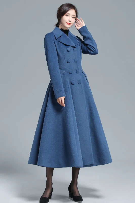 Women’s hooded coats for extra warmth -Vintage Inspired Long Wool Princess Coat Women 3127