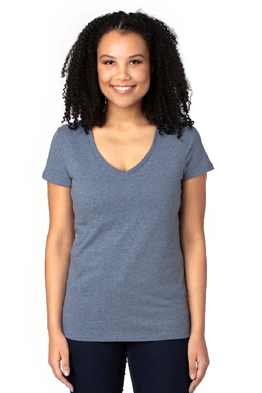 Women’s tops with subtle shimmer for night events -Threadfast Apparel Womens Ultimate Short Sleeve V-Neck T-Shirt - Heather Navy Blue