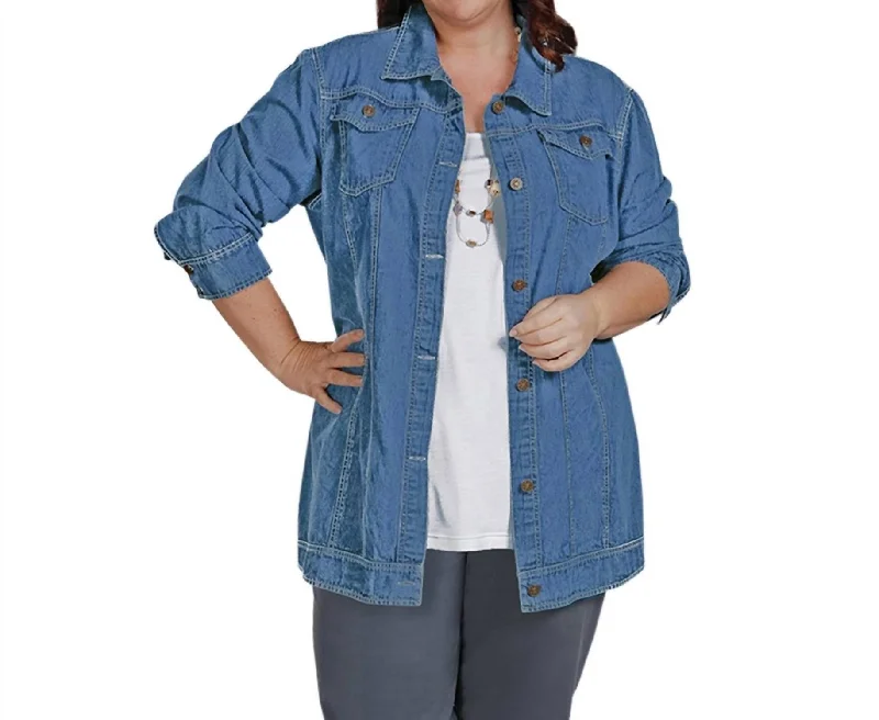 Women’s denim coats for laid-back vibe -Premium Long Sleeve Rydel Denim Jacket - Plus Size In Light Wash Denim