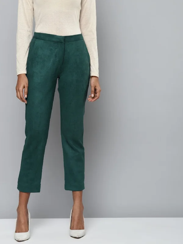 Women’s satin wide-leg pants for evening wear -Emerald Green Suede Straight Pants