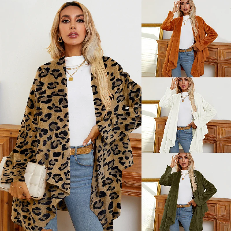 Women’s retro-style coats for vintage flair -Women's Solid Color Irregular Hem Flannel Fashion Cardigan Coat