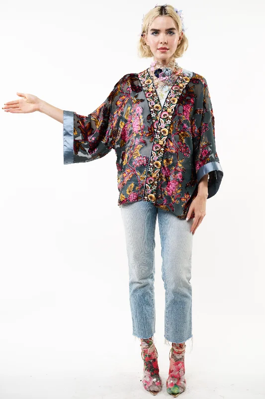 Women’s tops with mock neck style -HOLIDAY JEWELS KIMONO