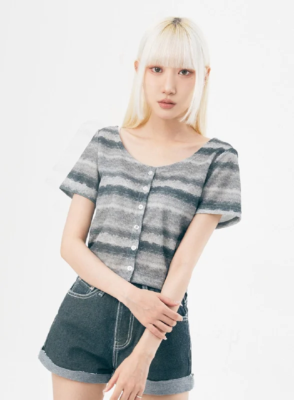 Women’s tops with open back designs -Stripe Cropped Cardigan IL307