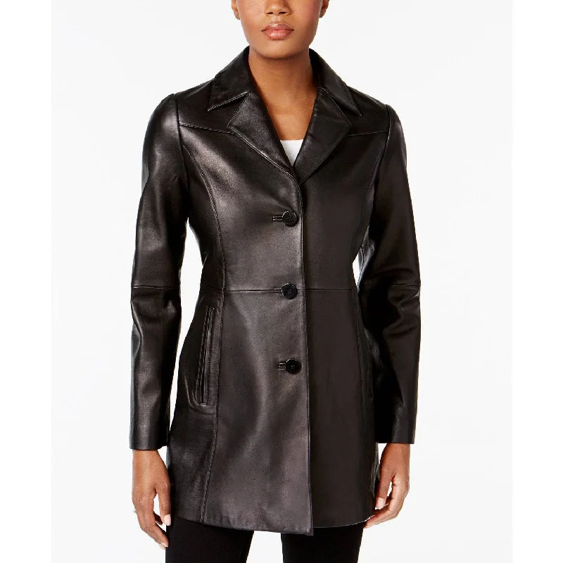 Women’s faux leather coats for edgy style -Anne Klein Walker Leather Coat Plus Size and Regular Size