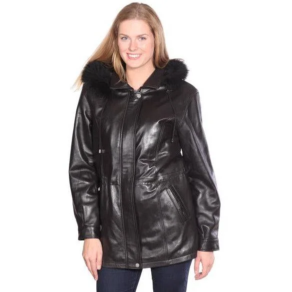 Women’s vegan leather coats for eco-friendly fashion -Mason & Cooper Women's Belle Lamb with Fox Fur Trim Parka Coat