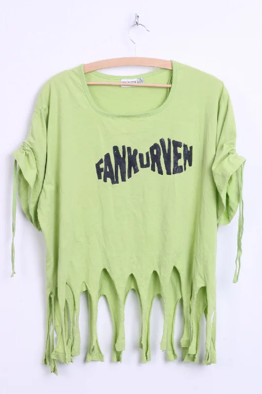 Ribbed women’s tops for texture and warmth -Queen -Size Womens 2XL 48/50 Shirt Neo Green Fringe Fankurven Cotton Festival Vintage 90s