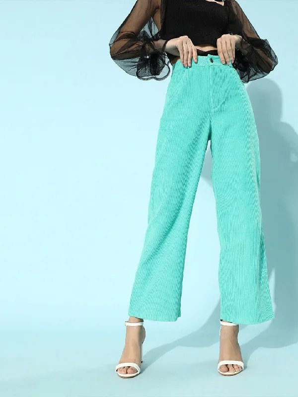 Women’s distressed jeans for a cool look -Mint Green Corduroy Straight Pants