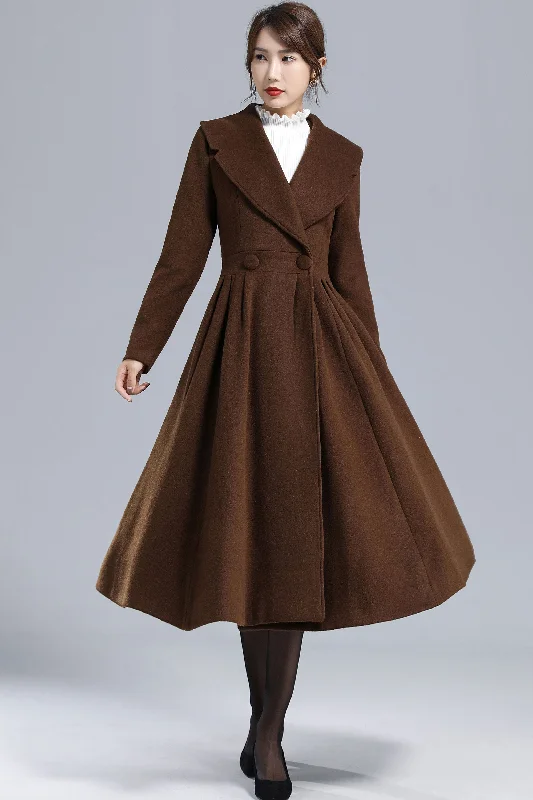 Women’s raincoats for spring showers -Warm Winter Wool Princess Coat Brown 3241