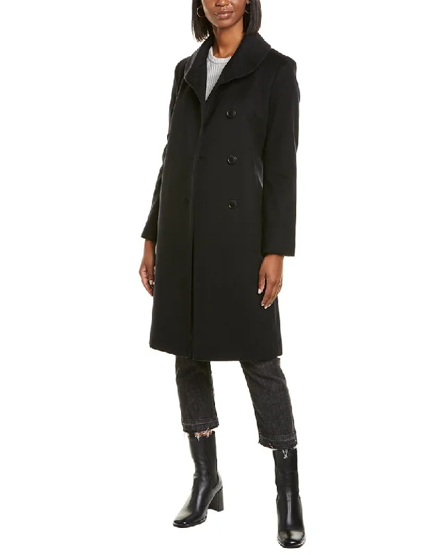 Women’s reversible coats for versatile outfits -sofiacashmere Round Collar Wool & Cashmere-Blend Coat