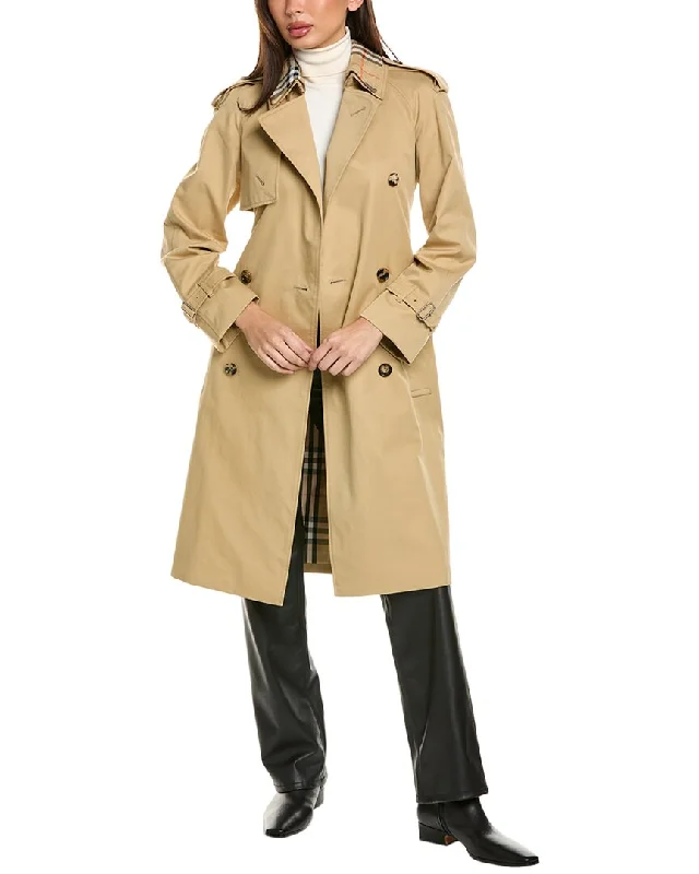 Women’s leather coats for chic look -Burberry Long Detachable Collar Gabardine Trench Coat