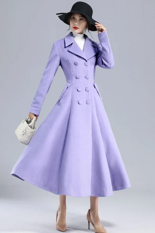 Women’s fur-lined coats for cozy feel -Vintage Inspired Purple Long Wool Princess Coat 3232