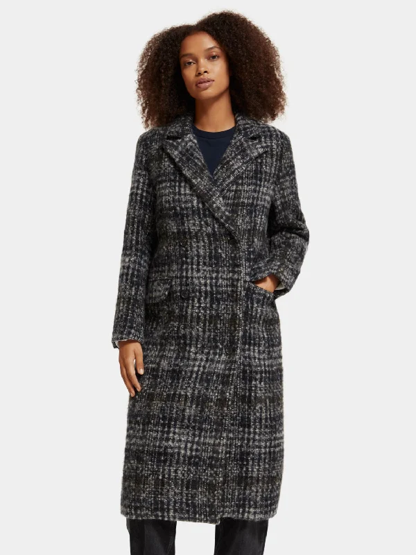 Women’s textured coats for added dimension -Double-breasted check coat