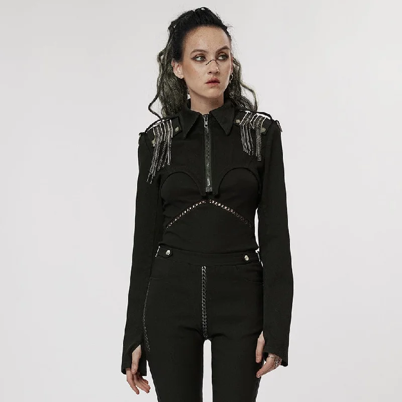 Casual women’s coats for everyday wear -Women's Punk Turn-down Collar Chain Jacket