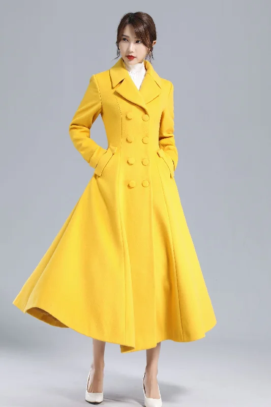 Women’s textured coats for added dimension -Yellow Winter Long Wool Coat Women 3234