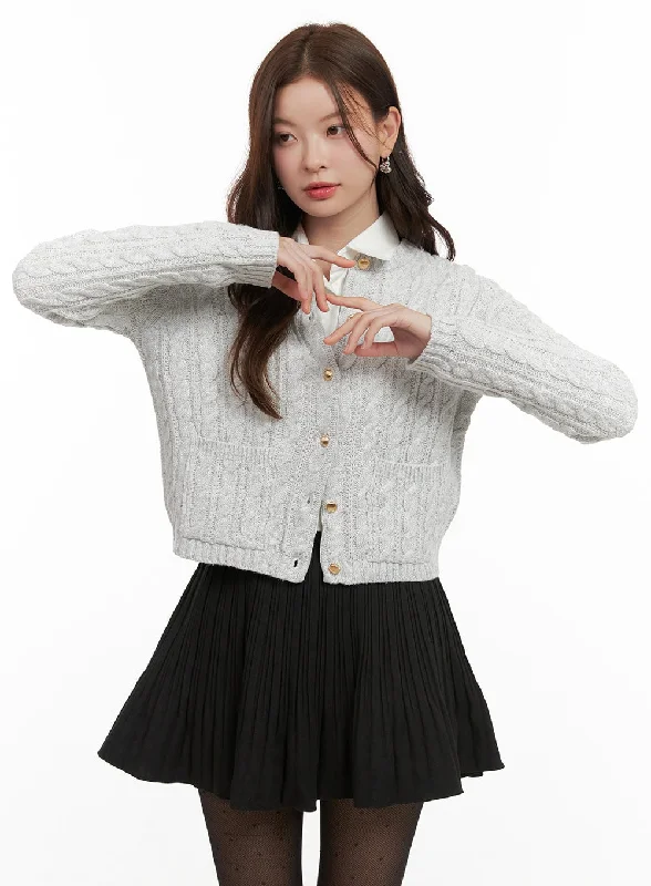 Feminine women’s tops with bow details -Cozy Cable Knit Buttoned Cardigan OD403