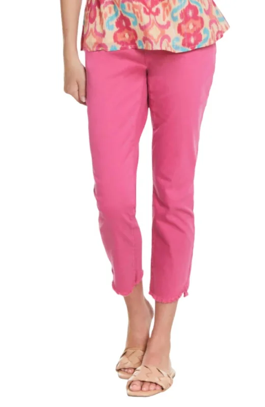 Women’s corduroy pants for fall fashion -Crop Step Fray Hem Jeans In Bright Pink