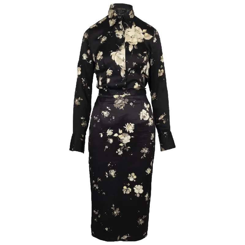 Women’s long wool coats for classic elegance -Vivienne Westwood Black Flower Printed Skirt And Top Suit