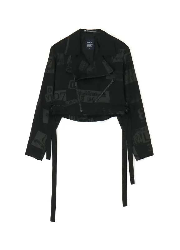 Tailored women’s coats for professional style -PRINTED SERGE CROPPED BIKER JACKET