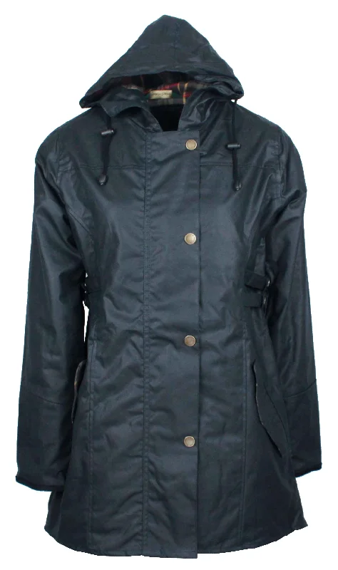 Women’s oversized trench coats for a bold look -W218 - Womens Hooded Katrina Wax Jacket - NAVY