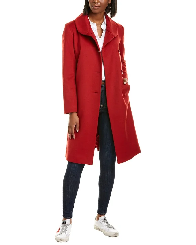 Long women’s coats for cold weather -sofiacashmere Round Collar Wool & Cashmere-Blend Coat