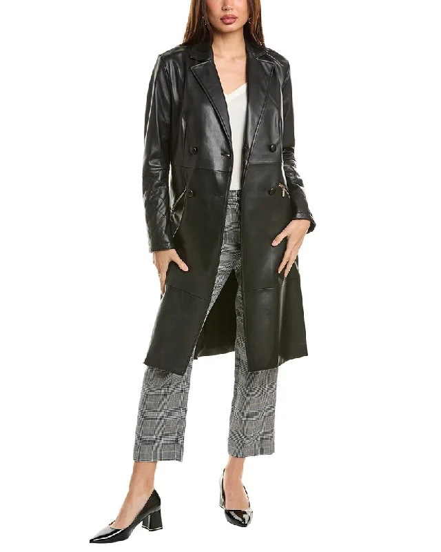 Women’s winter coats with fur collar -Elie Tahari Double-Breasted Trench Coat