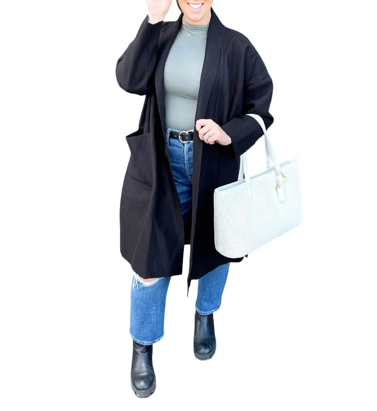 Stylish women’s coats for winter -Zinny Open Front Coat In Black