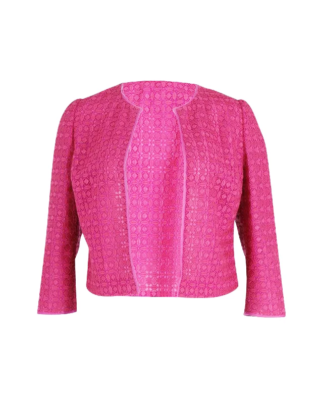 Women’s heavy-duty coats for harsh winters -Giambattista Valli Embroidery Anglaise Lace Jacket in Pink Cotton