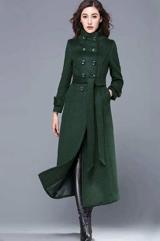 Women’s cashmere trench coats for luxury -Military Double breasted wool coat 2452#