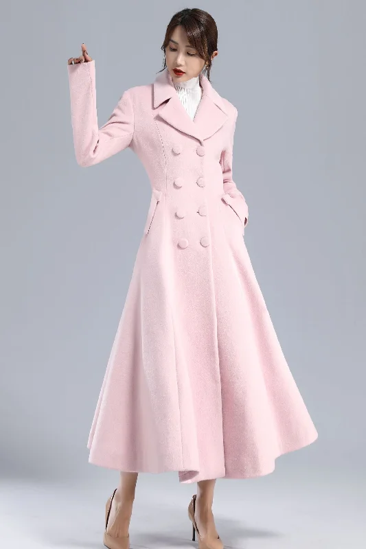 Women’s jackets and coats for layering -Winter Double Breasted Wool Coat in Pink 3240