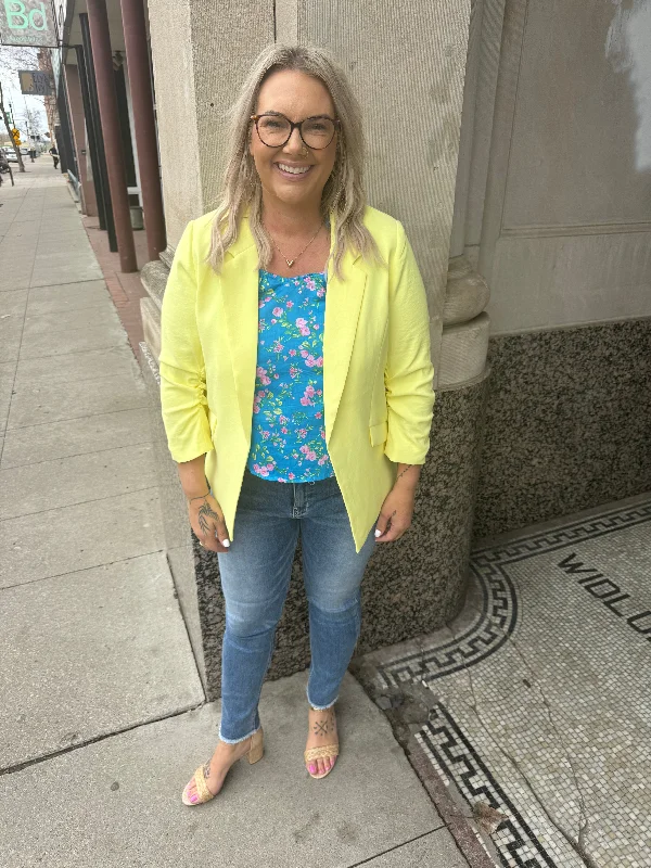 Women’s waterproof coats for rainy seasons -Skies Lemon Lime Shirred Blazer-Final Sale Online Only