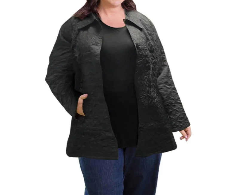 Women’s faux shearling coats for a warm feel -Cotton Quilted Swing Coat - Plus Size In Black