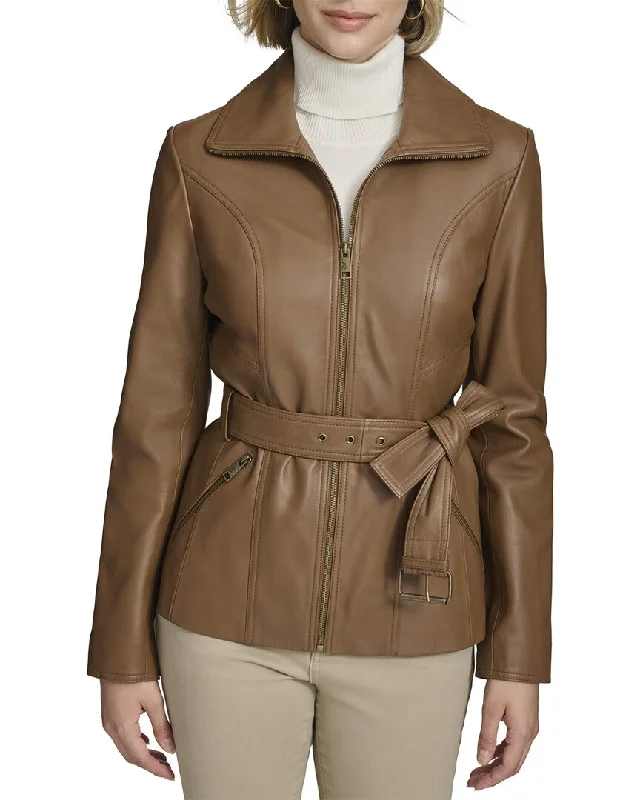 Women’s satin coats for glamorous looks -Andrew Marc Tatum Leather Coat