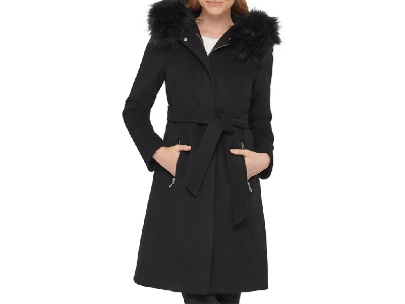 Women’s parka coats with hood for practicality -Karl Lagerfeld Faux Fur Trim Wool Blend Coat