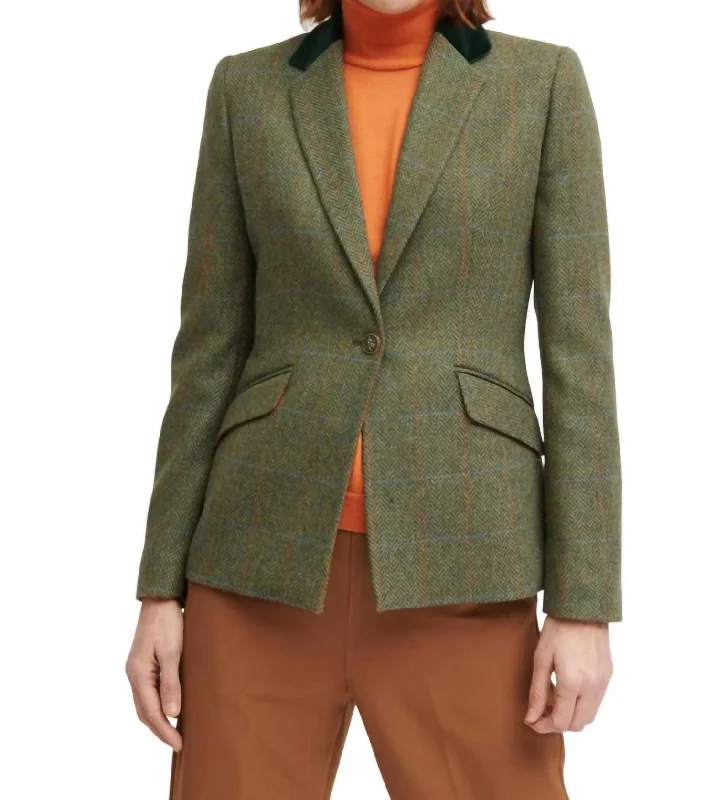 Women’s raincoats for spring showers -Almeria Tweed Blazer In Green