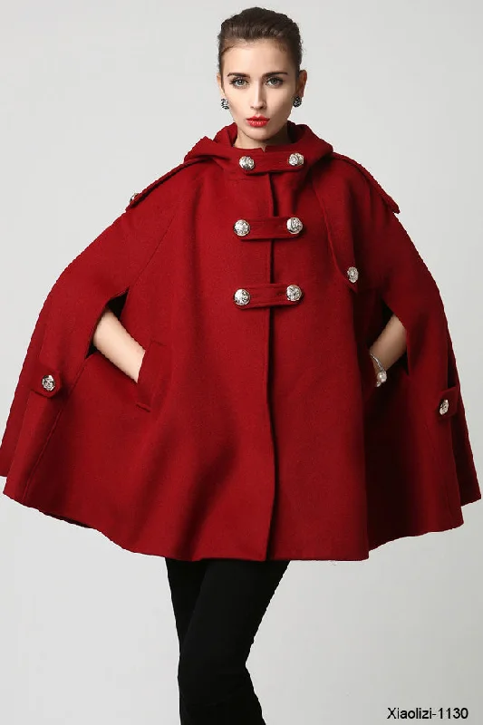 Women’s wool coats with large collars -wool cape coat with hood 1130#