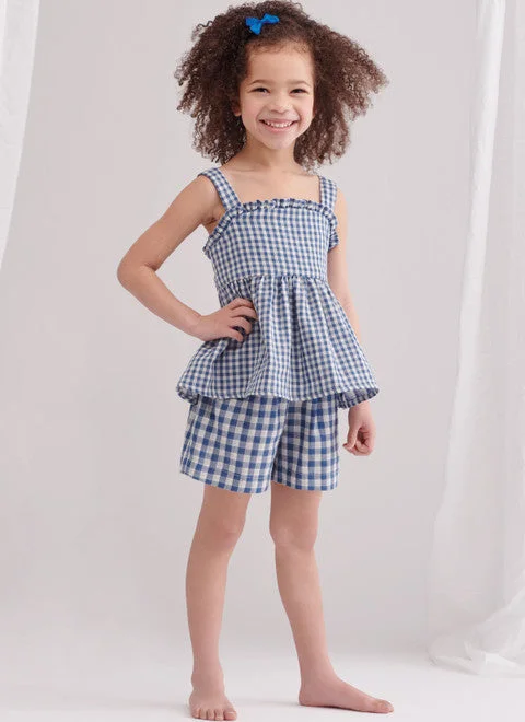 Women’s plaid shorts for summer styling -Simplicity Child Top, Trousers & Shorts S9800