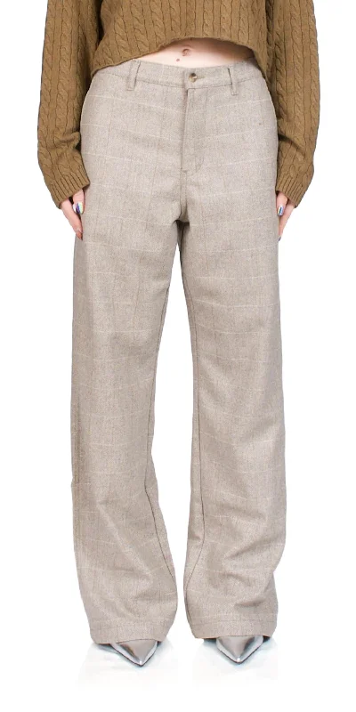 Women’s wool pants for winter warmth -Wide Leg Herringbone Pants In Tan Herringbone