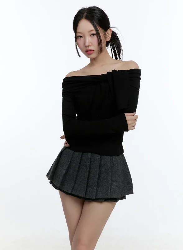 Casual women’s tops with pocket details -Off Shoulder Ribbon Crop Top CD423