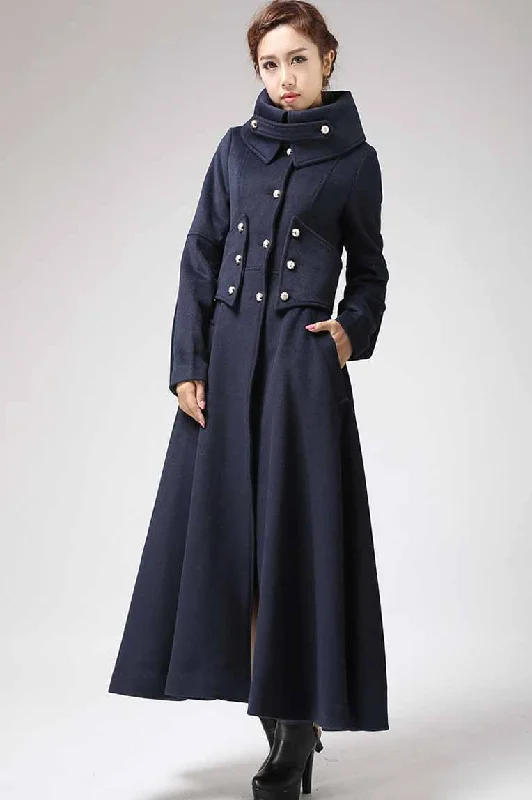 Women’s herringbone coats for sophisticated style -Blue Military wool Coat for women 0701#