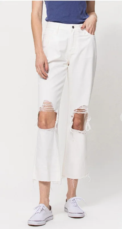 Women’s linen pants for lightweight comfort -90S Vintage Ankle Straight Jeans In White