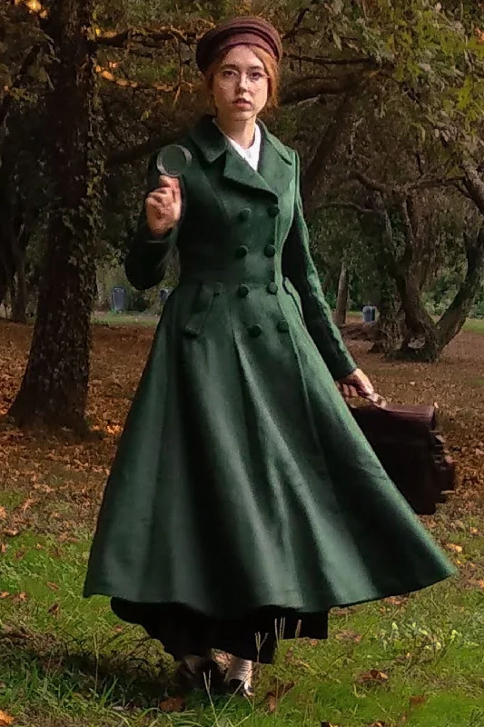 Women’s wool trench coats for winter style -Retro green Long winter wool coat  3221