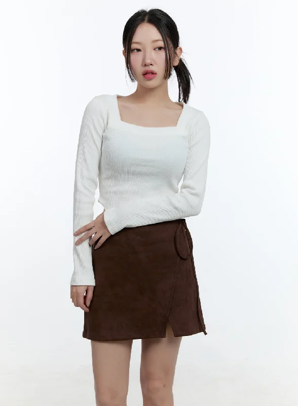 Women’s tops for winter layering -Square Neck Ribbed Crop Top CD423