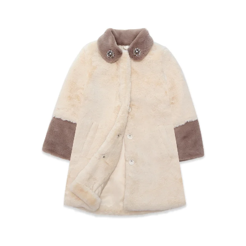 Women’s bomber coats for casual chic -Faux-fur Coat cream brown Nicole Collection