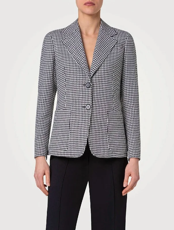 Women’s insulated coats for cold outdoor activities -Houndstooth Single Breasted Wool Blazer In Black/cream