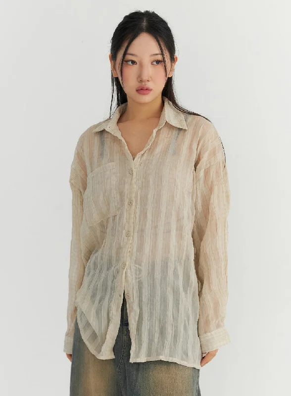 Wrap-around women’s tops for trendy style -Oversized Mesh Shirt CO306