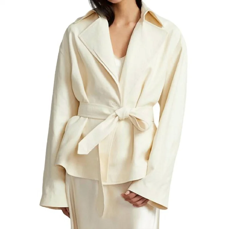 Women’s long coats for maximum coverage -Belted Hemp Trench Coat In Ecru