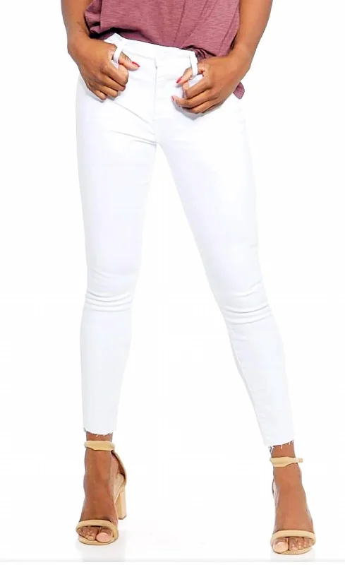 Women’s printed harem pants for casual elegance -Distressed Skinny Jean In White